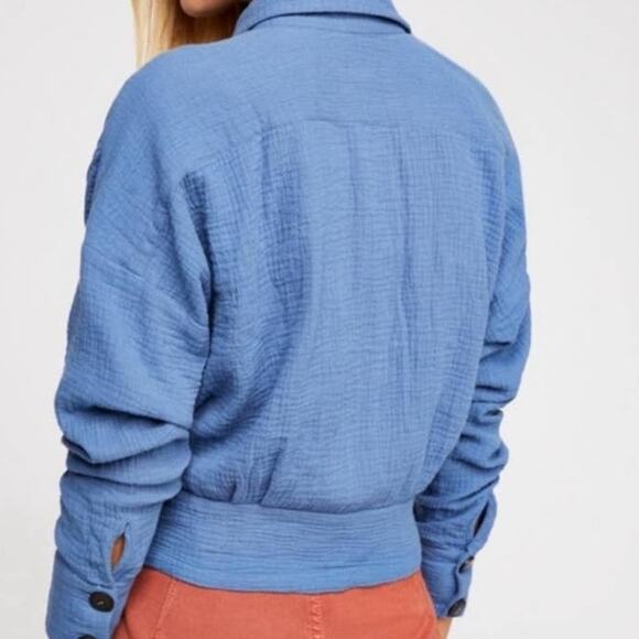 Free People Sunstreaks Tie Button Blouse Top Blue Size XS - Picture 3 of 7